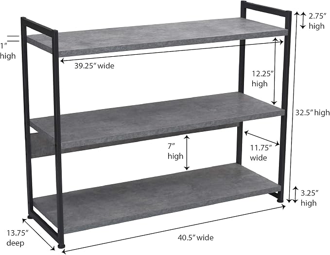 Household Essentials Slate Concrete & Iron Three-Tier Bookshelf