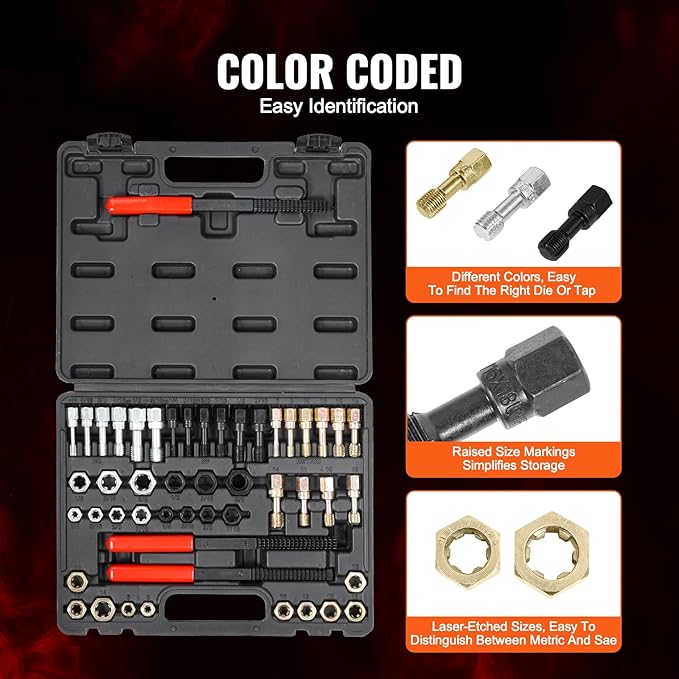 VEVOR Thread Chaser Set - 49-Piece UNC UNF and Metric Thread Restorer Tool Rethreading Tool Kit with 22 Taps 24 Dies 3 Thread Files Storage Case Heat Treated Steel for Mechanics DIY Enthusiasts