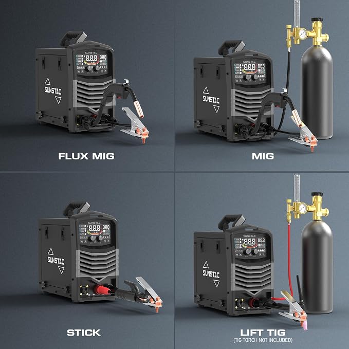 MIG Welder, 180A 110V/220V Gas MIG/Gasless MIG/Lift TIG/Stick 4 in 1 MIG Welding Machine, MIG with IGBT Inverter Synergic Control, Digital Screen Display and Over Loading Protection