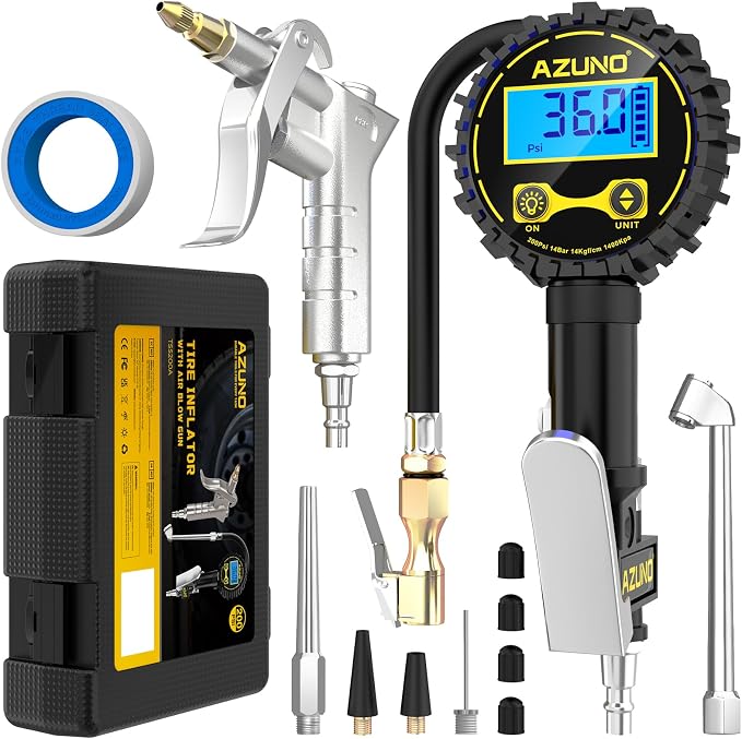 Tire Pressure Gauge, 3-in-1 Digital Tire Inflator with Air Blow Gun, 200PSI for Car Truck Motorcycle, with LED Screen, 4 Units for Air Compressor (1/4" NPT)