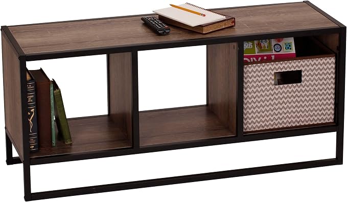 Household Essentials Ashwood & Iron Cube TV Console with Rustic Grain
