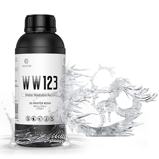 RESIONE Water-Washable 3D Printer Resin, Crystal Clear, – Low Odor, Fast Curing, High Precision Photopolymer Resin for LCD DLP MSLA, Easy to Clean with Water, Beginner Friendly, 1KG