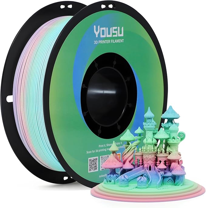 YOUSU Matte PLA Rainbow Macaron 1KG, Stable Extrusion, Color Switche Stable | Good Print Bed Adhesion, Neatly Wound, Minimal Stringing, 3D Printed Art Decor, Gaming Collectibles, Miniatures