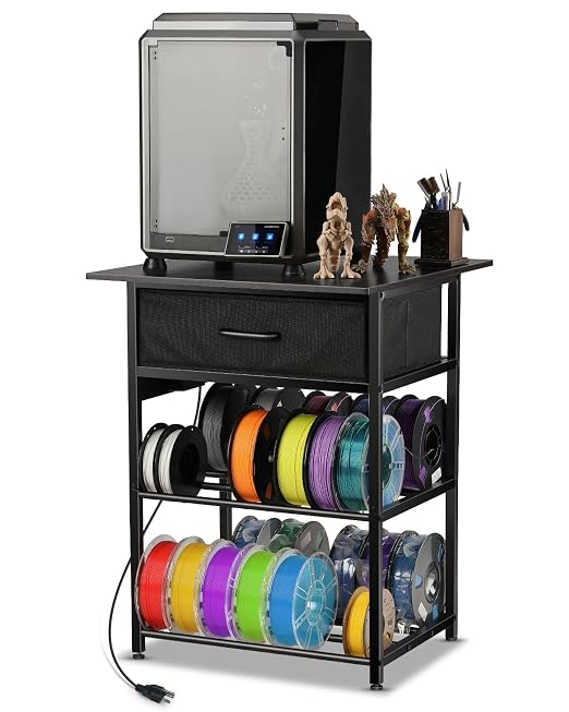 AHOWPD 3D Printer Table with Filament Storage - 3D Printer Stand Shelf Filament Storage Rack Heavy Duty 3D Printer Desk with Drawer for Workshop Studio Office
