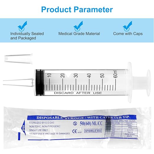 24 Pack 60ml Syringes with Cap, Sterile Syringe Individually Packaged for Labs, Liquid Measuring, Feeding Pets,Oil or Glue Applicator