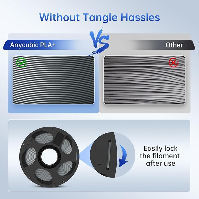 ANYCUBIC PLA Plus (PLA+) 3D Printer Filament 1.75mm, High Toughness 3D Printing Filament, Dimensional Accuracy +/- 0.02mm, Print with Most FDM 3D Printers, 1KG Reusable Spool, Texture Gray