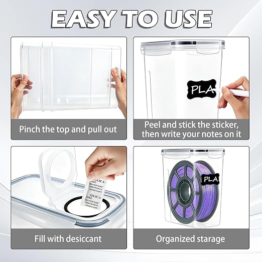 8 Pack Filament Storage Box, Airtight & Waterproof 3D Printer Filament Container with Labels, Clear Dust-Proof Organizer Case for PLA ABS TPU, 4.0L Portable Storage for Home Office