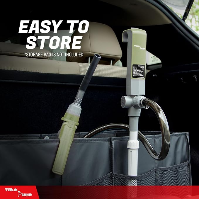 TERA PUMP [2nd Gen] Fuel Transfer Pump with Quick Flow Control Nozzle & Telescopic Tube, Cordless Portable Transfer Pump, 4.9 FT Hose for Gas, Diesel, Kerosene & Non-Potable Water, Up to 3.2 GPM
