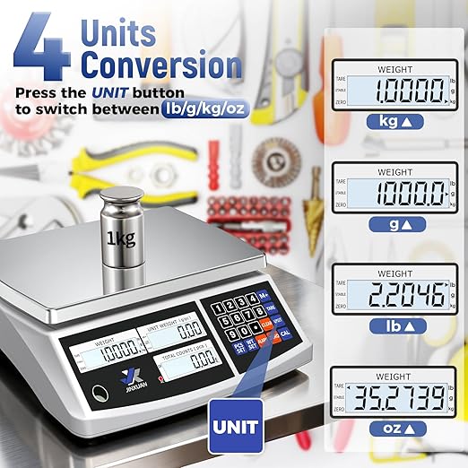 Industrial Counting Scale 33lb/15kg x 0.1g, lb/g/kg/oz Industrial Scale Digital Inventory Scale for Small Items, Coins, Piece Industrial Parts Scale with Backlit LCD Stainless Steel Platform