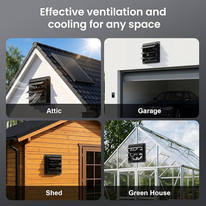 GROWNEER Solar Powered Exhaust Fan, 30W Solar Panel+10" High Speed Solar Powered Fans with Power Adapter, Waterproof Solar Fan with Bracket for Shed, Chicken Coop, Greenhouse, Attic