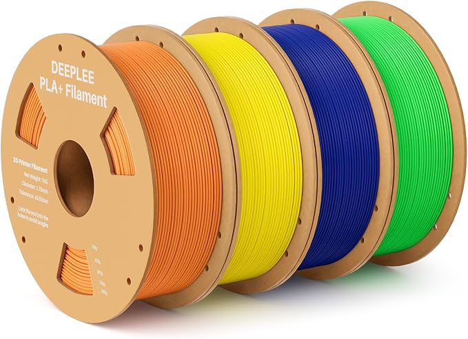 PLA+ 1.75mm 3D Printer Filament, PLA Plus with Dimensional Accuracy +/- 0.02mm, Higher Strength and Toughness, Neatly Wound, No Clogging, 4 Pack 1kg Yellow & Orange & Blue & Green