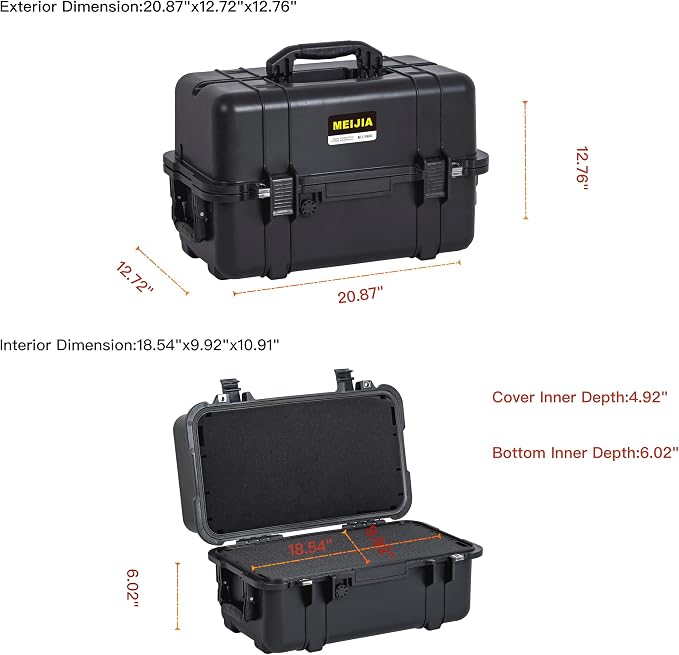 MEIJIA All Weather Waterproof Hard Camera Case,Hard Case,With Customized Fit Foam Included, Elegant Black,Fit for Drones,camera,lens (20.87"x12.72"x12.76")