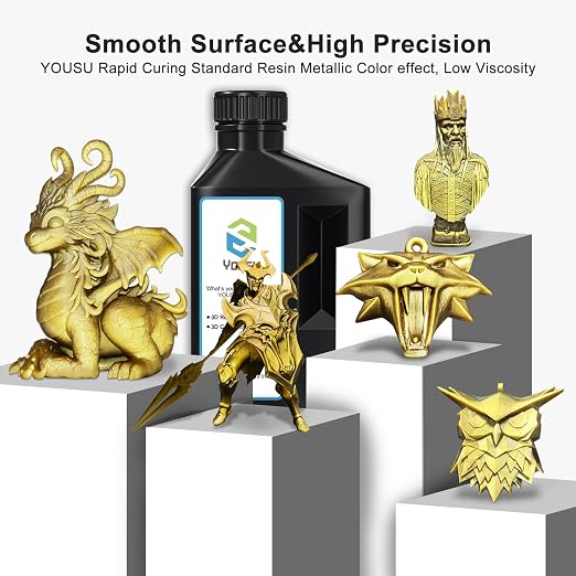 YOUSU 3D Metal Printer, Fast Curing Gold Resin 1KG, Magical Metallic Effect Brass Color Resin for LCD DLP 3D Printing (1000g, Metal)