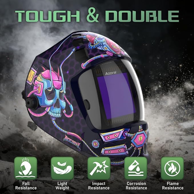 3.94" x 3.66" Large Viewing Hemispherical lense Welding Helmet, 1/1/1/1 True Color Auto Darkening Welding Hood, 4 Arc Sensor Wide Shade 4/5-9/9-13 for TIG, MIG, ARC, CUT, Grind, Mecha Style