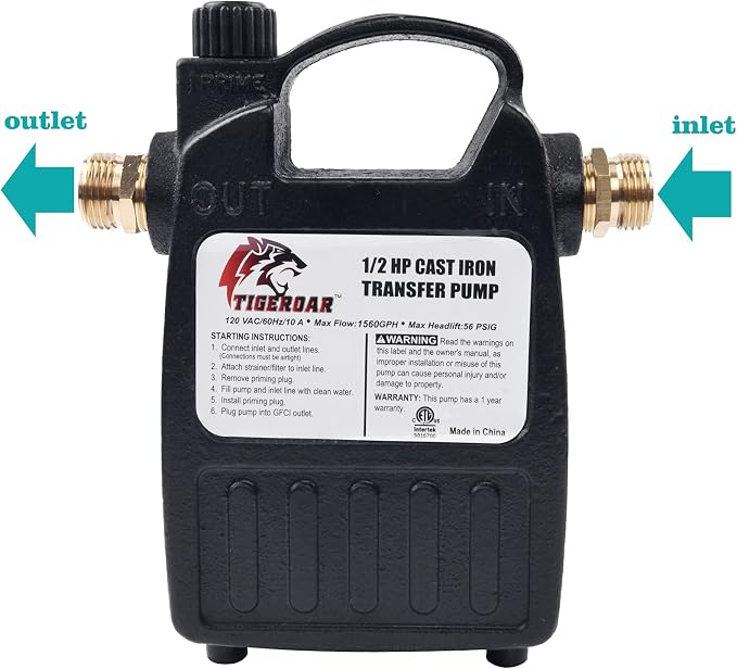 TIGEROAR 120V Water Transfer Pump 1560 GPH Cast Iron 1/2 HP Portable Pump with 6 ft. Power Cord for Pool Pump with Multipurpose Water Transferring - Camouflage Color