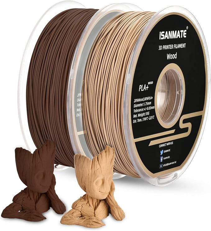 iSANMATE 3D Printer Filament, PLA Filament 1.75mm Bundle, White and Sandal Wood Filament Bundle 2kg/Spool (20% Wood Powder+80% PLA)