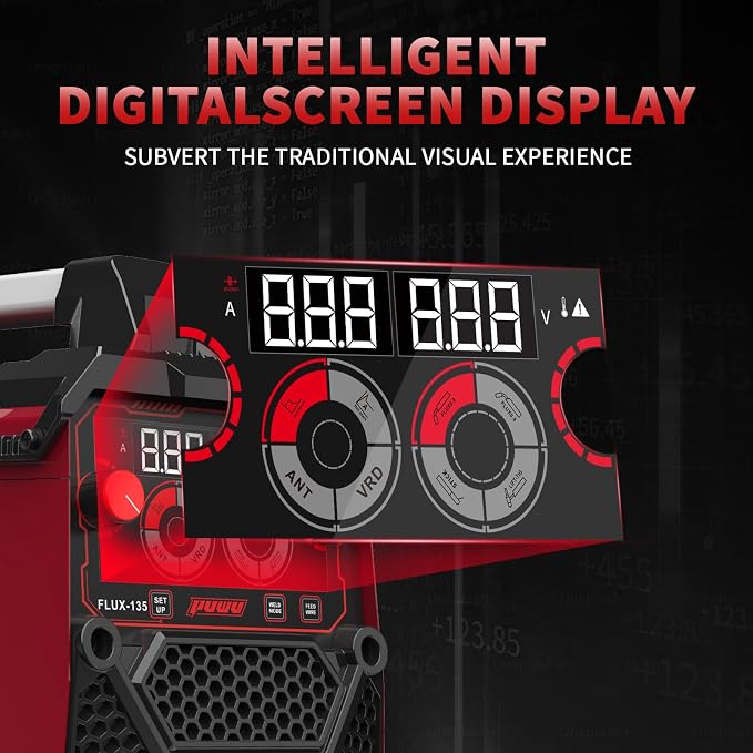 135Amp 110V MIG Welder,Flux Core MIG/Lift TIG/Stick 3-in-1 Multiprocess Welder,IGBT Inverter Large LED Digital Display Welding Machine(RED)