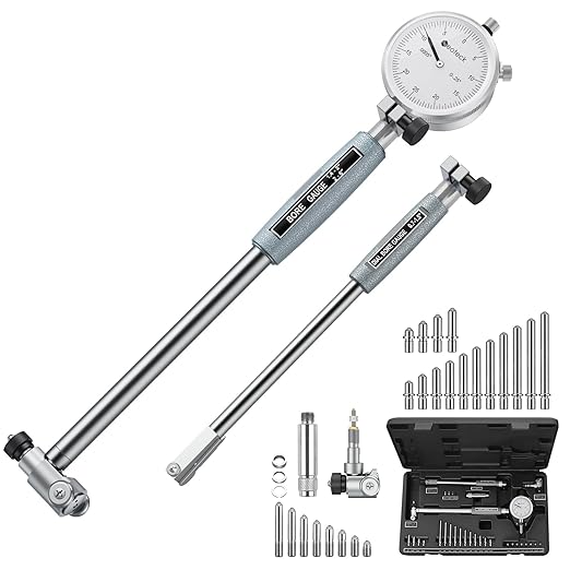 Neoteck Dial Bore Gauge with 0.7"-6"/0.0005" Measuring Range and 6" Measuring Depth Dial Bore Gauge Set with 23PCS Anvils Chrome Plated Handle & Insulated Grips for Engine Cylinder Measurement-Silver