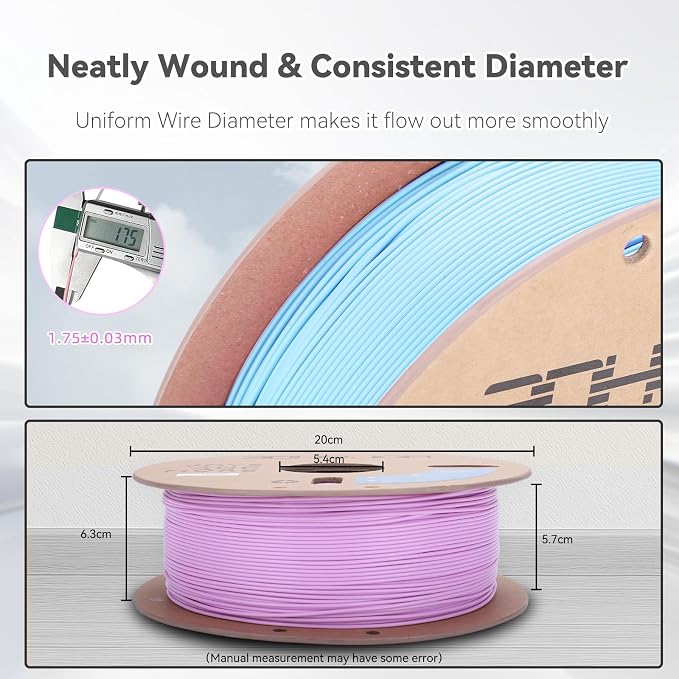 3DHoJor PLA Pro (Plus) Filament 1.75mm, 3D Printer Filament, Cardboard Spool 3D Printing Filament, Dimensional Accuracy +/- 0.03 mm-2 Pack Lilac+Baby Blue