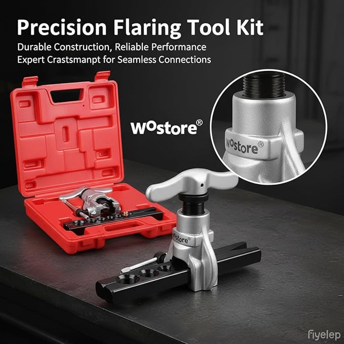 Wostore Tubing Flaring Tool Kit - 7 Dies for Eccentric Flares on 3/16-3/4 inch Copper Pipes - Ideal for Refrigeration HVAC Plumping Work