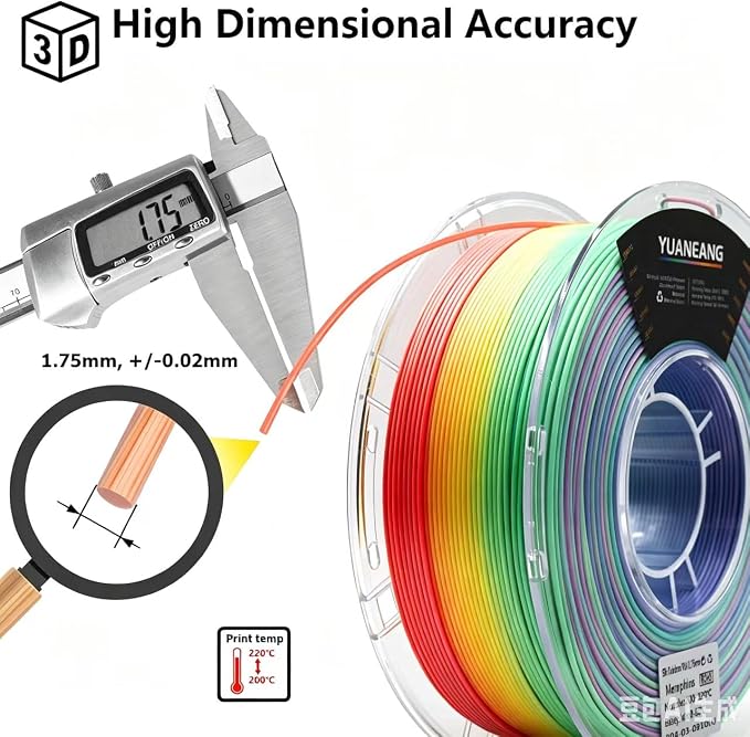 Silk PLA Filament 1.75mm, ±0.03mm Precision, Glossy Gradient Silk Colors, 1kg Spool (2.2 lbs), 10-Pack Silk PLA Bundle