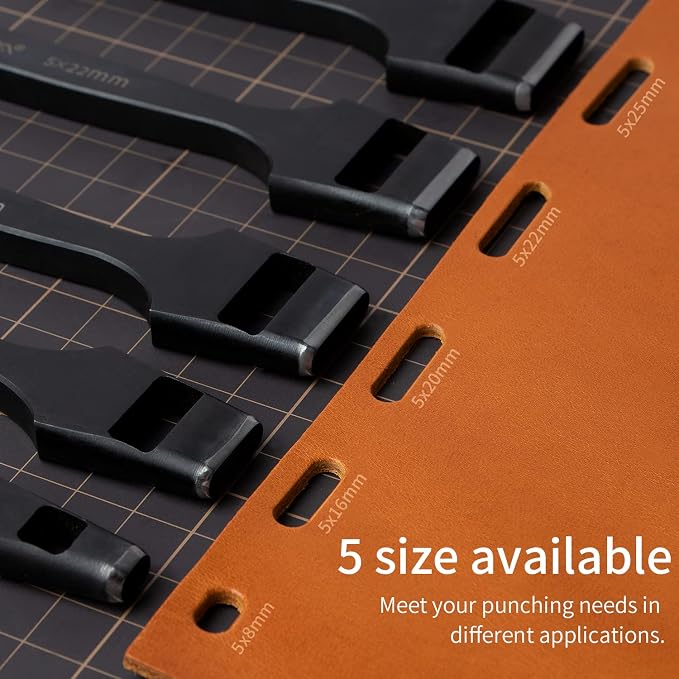 WUTA Leather Belt Hole Puncher Oval Cutter Strap Watch Band Flat Punches Heavy Duty Oblong Punching Tools for Leather Crafting (8 * 5mm)