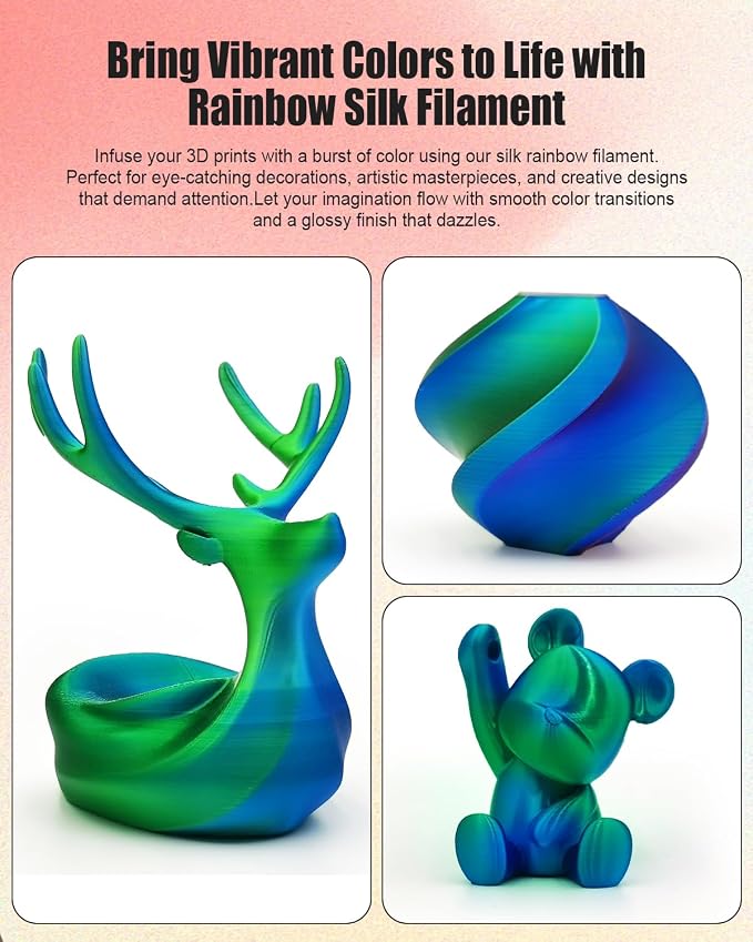 Silk Dual Color PLA 3D Printer Filament, 1.75mm 1KG (2.2lbs), Shiny Gloss Finish, Easy Printing, Dimensional Accuracy ±0.02mm(Blue & Green)
