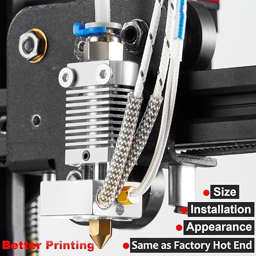 5Aplusreprap Ender 3 Hotend Upgrade: M3 Stud Thermistor,Fast Replaced, Compatible for Creality Ender 3 V2, CR-10 J-Head Hotend Replacement, Assembled Extruder 3D Printer Hot end Kit 24V 40W, Silver
