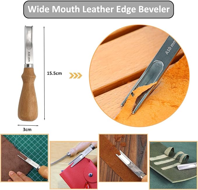 Leather Tooling Kit, Including Leather Cutting Knife Tracing Wheel Edge Beveler Groover Wooden Burnisher Swivel Knife Leathercraft Accessories-7PCS-silver