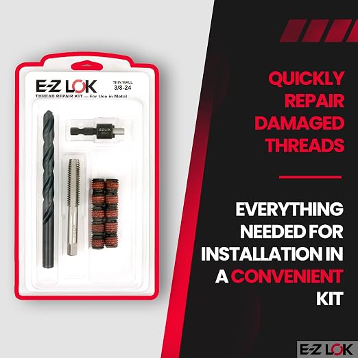 E-Z LOK EZ-310-624 Thread Repair Kit for Metal Carbon Steel Threaded Inserts 3/8-24 and Installation Tools