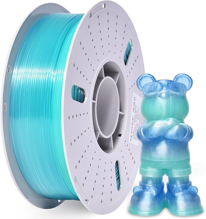 PINBALL PETG Rainbow Clear 3D Printer Filament 1.75mm, Multicolor Translucent PETG Filament, Accuracy +/- 0.02 mm, 1kg Spool (2.2lbs), Glass Blue