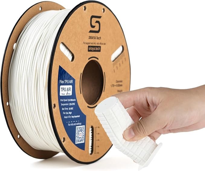Siraya Tech Flex TPU Air - Lightweight Active Foaming Flexible 3D Filament, Adjustable Hardness 65A-82A, High-Speed Printing, Easy to Use, for Wearables, Sports Gear & Soft Prototypes (White, 1kg)