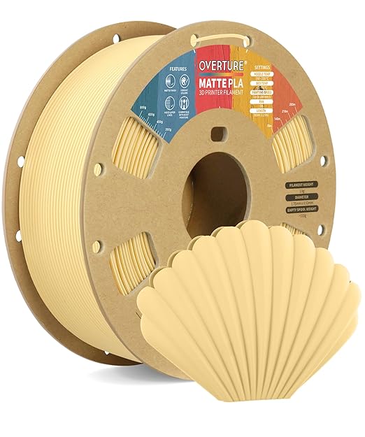 OVERTURE Matte PLA 1.75mm, Low Warp & Smooth Finish 3D Printer Filament | Frosted Matt Finish Hides Layer Lines, 1kg Spool (2.2lbs) Cardboard Spool, Fit Most FDM Printer (Matte Butter Yellow)