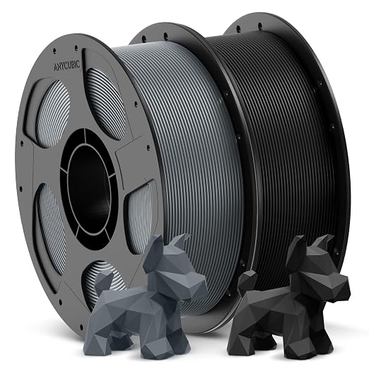 ANYCUBIC 3D Printer Filament PLA Bundle, PLA Filament 1.75mm Dimensional Accuracy +/- 0.02mm, 1KG Reusable Spool, 2KG Black+Texture Grey