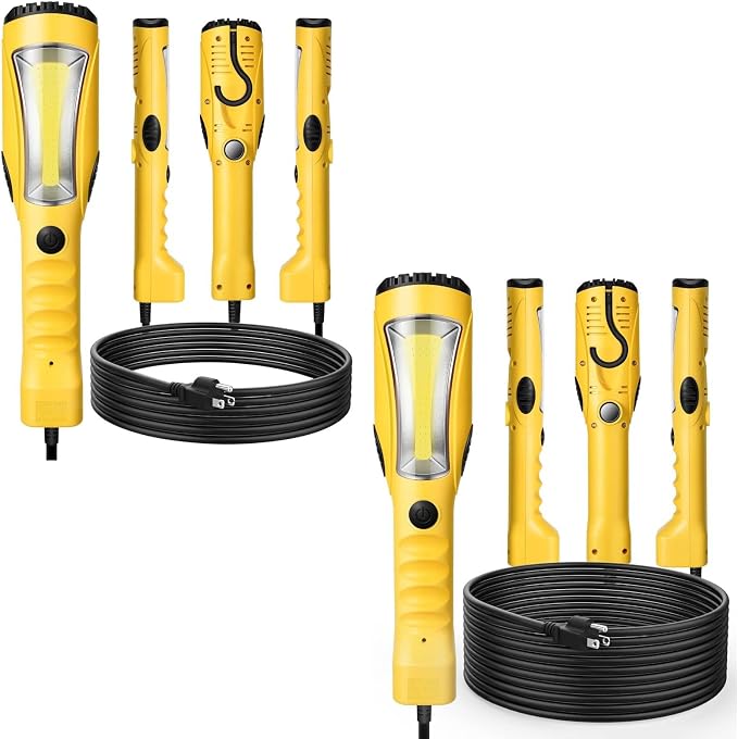 DEWENWILS 15ft &25ft Cord LED Work Light, 2000LM COB LED Trouble Light, Auto Mechanic Light, Strong Magnet, Swivel Hook, Build-in Outlet, Drop Light for Underhood, Garage, Car Repair