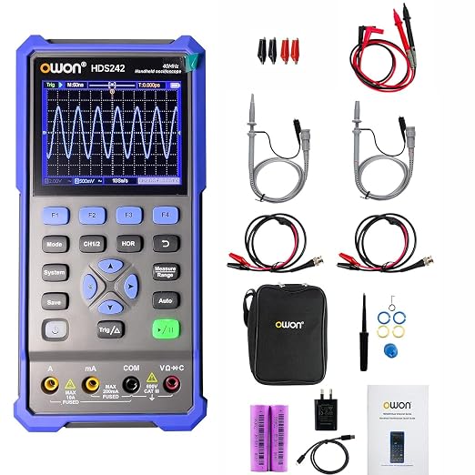 OWON Digital Handheld Oscilloscope Multiumeter 2 in 1,2 Channels, 40MHz Bandwidth, 250MS/s Sample Rate, 3.5" LCD Multiumeter Signal Generator Digital Oscilloscope Multimeter,Lab Oscilloscope HDS242
