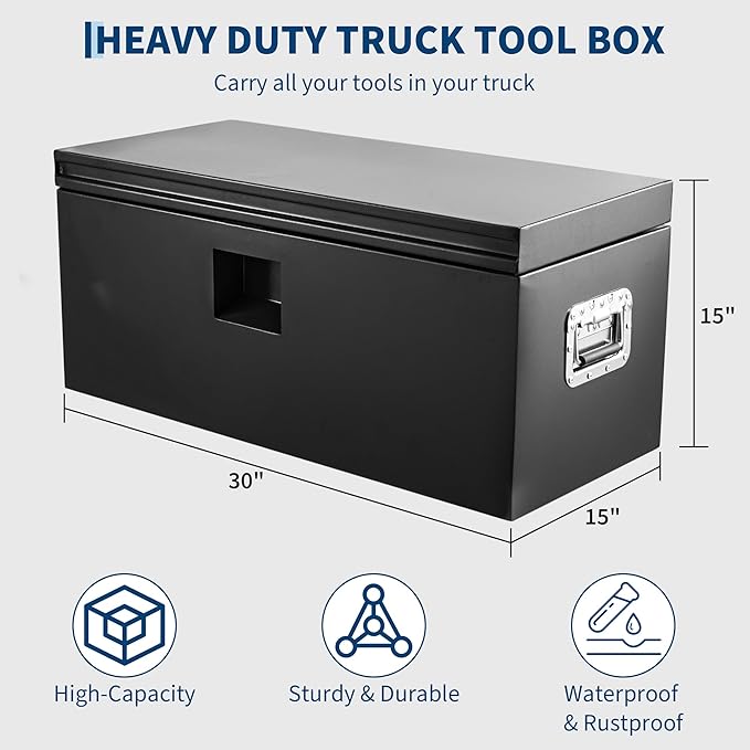 GarveeTech Truck Bed Tool Box Heavy Duty Steel Toolbox with Hydraulic-Assisted Lid, Drill-Proof Lock & Weatherproof Seal, Universal Mount for Pickup, Truck Bed, RV, Trailer