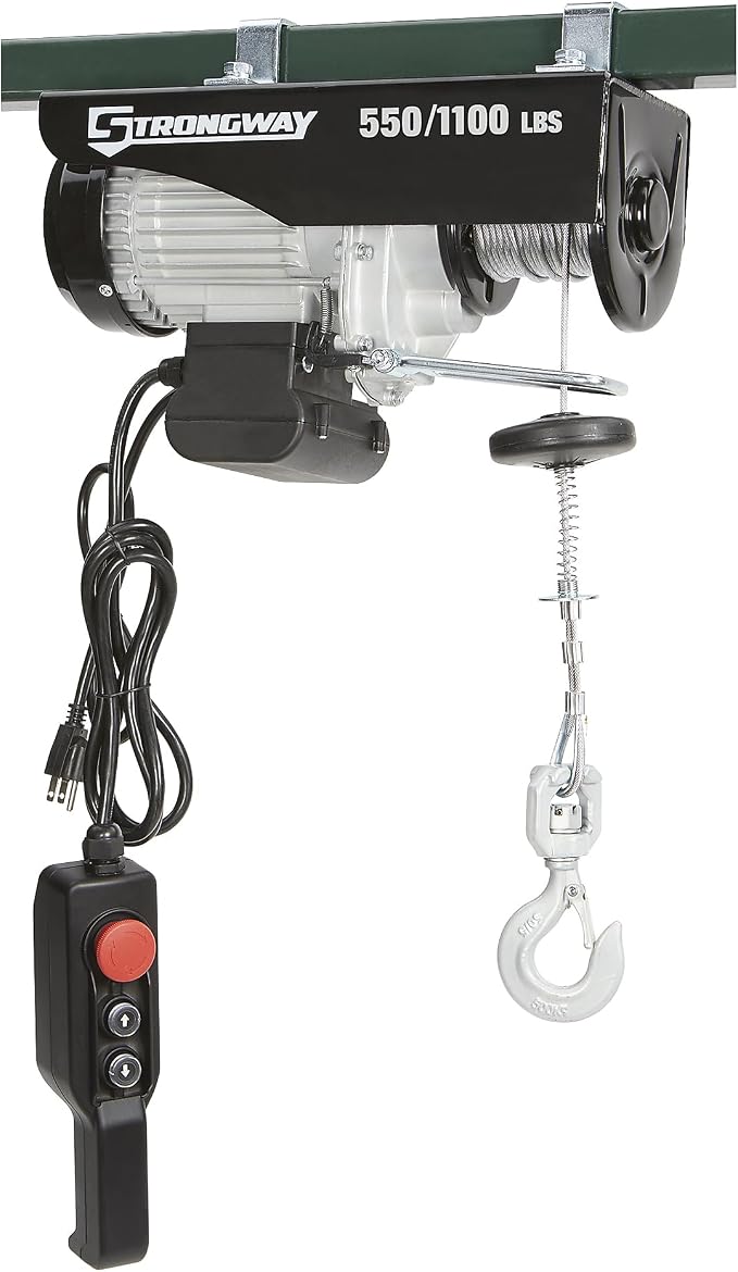 Strongway Electric Cable Hoist - 550-Lb. Single-Line Capacity/1100-Lb. Double-Line Capacity, 38ft./19ft. Lift