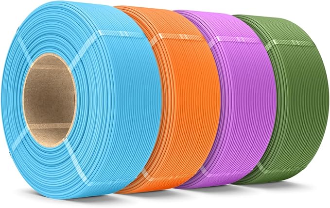 SUNLU 4KG PLA Filament Refill 1.75mm, 1000g PLA Matte Filament Bundle 4 Packs, 3D Printer Filament Refill for Reusable Spools, 1KG/Roll,Ocean Blue+Sunny Orange++Lavender Purple+Olive Green
