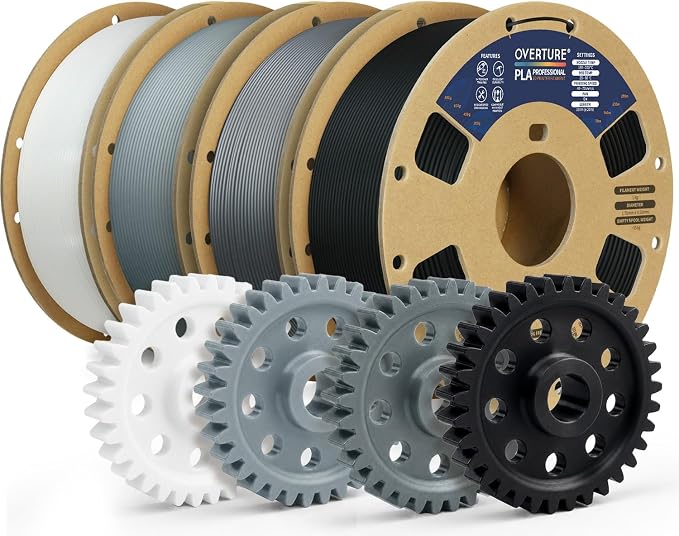 OVERTURE 4KG Bundle PLA Plus (PLA+) Filament 1.75mm, Stronger & More Durable, Professional Toughness 3D Printer Filament 1kg (2.2lbs) 4 Pack, High Precision +/- 0.02mm (4 Color)