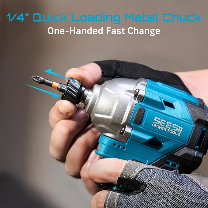 SEESII 16.8V Impact Driver Kit, 1/4" Hex Cordless Impact Driver Set & 2×2.0Ah Batteries, 150N.m Max Torque(1327 In-lbs) Brushless Power Impact Driver w/ 16Pcs Drill Bits, 0-3300RPM Variable Speed