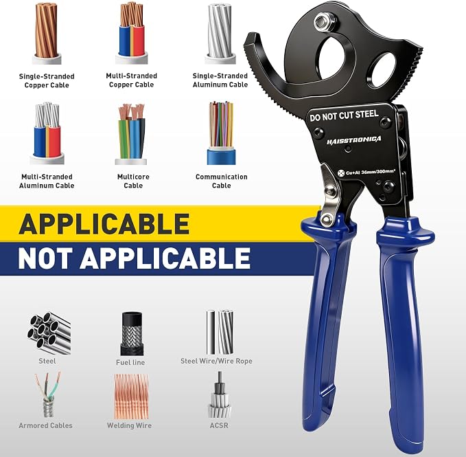 haisstronica Ratchet Cable Cutters,Heavy Duty Wire Cutters for Cutting Electrical Copper & Aluminum Cable Wire Up to 300mm²(600 Kcmil)