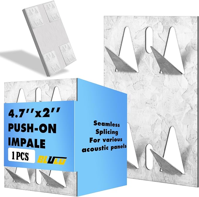 Blulu 1 Pcs Acoustic Panel Impaling Clips, 18 Gauge Galvanized Steel Sound Panel Wall Mount for Gypsum Board Plywood Masonry, Surface Mounting Impaling Clips for Acoustic Foam Panels (Silver)