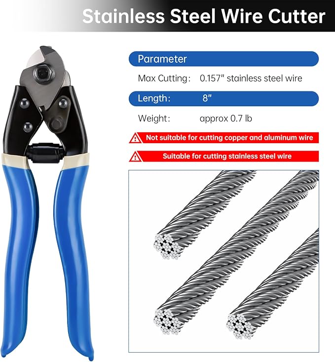 Hydraulic Hand Crimper Tool for Stainless Steel Cable Railing Fittings for 1/16" 1/8" 3/16" Cable –Wire Swaging Tool 8 Ton and Stainless Steel Cable Cutter,1/8” Wire Rope Crimping Tool