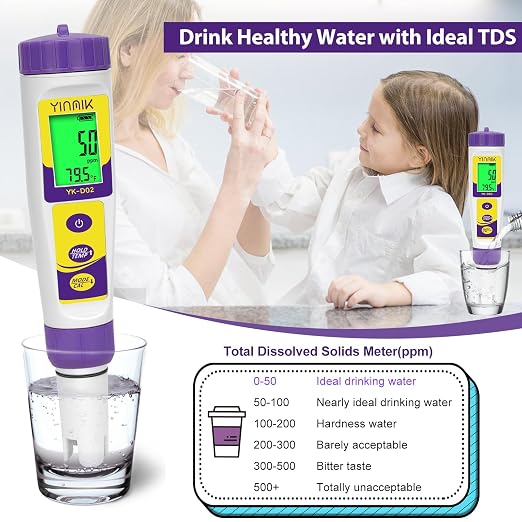 Pool pH ORP Meter, Hydrogen Water Tester, ORP Meter, TDS pH Meter for Drinking Water, YINMIK 6 in 1 pH TDS H2 EC ORP Temp Water Quality Meter, Digital pH PPM EC Monitor