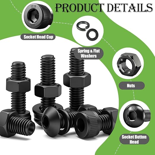 mxuteuk 2362PCS M3 Screws kit,M3x4/6/8/10/12/16/20/25/30/35mm M3 Screws Nuts Washers Assortment,M3 Hex Socket Button & Cap Head Screws,12.9 & 10.9 Grade Alloy Steel M3 Bolts with 2 Hex Wrench