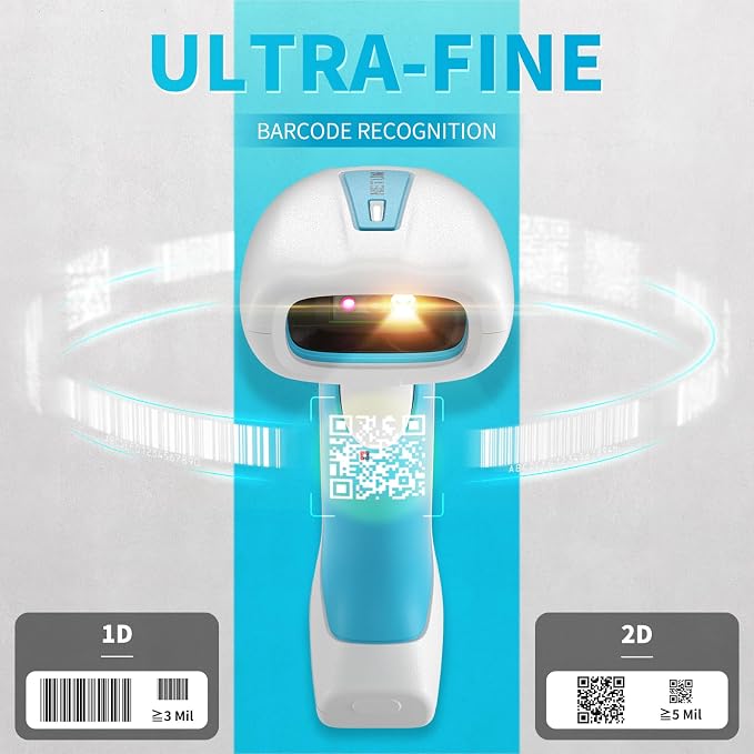 NETUM NT-1962 Blue-White Medical-Grade Wireless 1D / 2D Barcode Scanner, 1280×800 CMOS Sensor, 2.4G + Bluetooth, IP67 Waterproof Rugged Design, Hands-Free Mode for Clinics and Hospitals