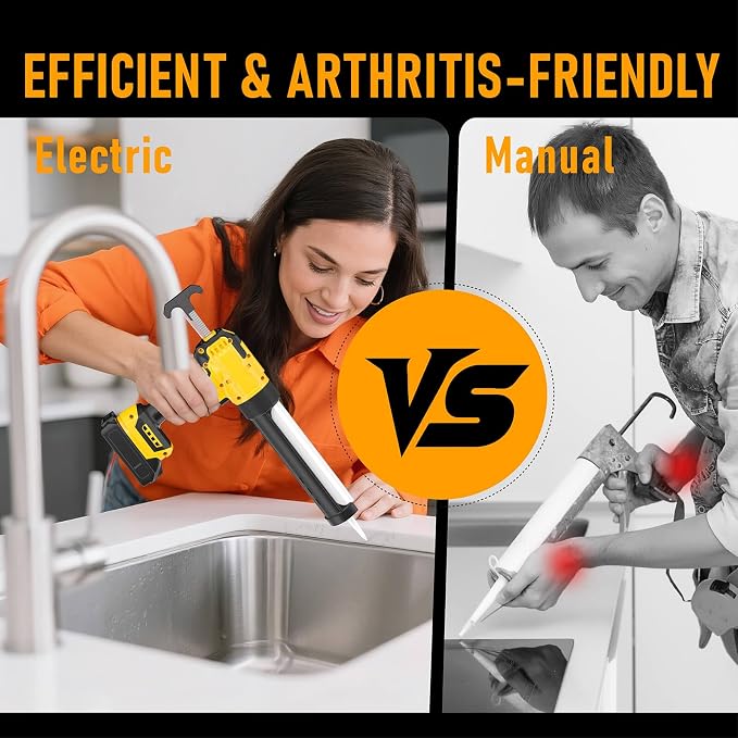 Cordless Caulking Gun Compatible with DeWalt 20V Max Battery (Tool Only) 10oz Electric Caulking Gun with Anti-Drip, 6-Speed,LED Light – Ideal for Sealing, Filling & Repairing Windows, Bathrooms