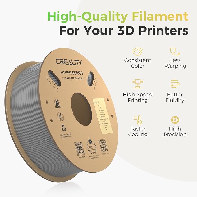 Creality Hyper PLA Filament 4KG, Up to 600mm/s High Speed 3D Printer Filament PLA 1.75mm, No-Tangling Stronger Toughness Fit Most 3D Printers
