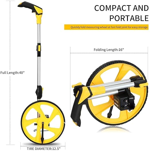 Zozen Measuring Wheel in Meters, Foldable Meters Measure Wheel | Metric Units [Up to 9,999m], Rolling Measurement with Backbag, One Key to Reset/Kickstand to Keep Stand/Starting Point Arrow.